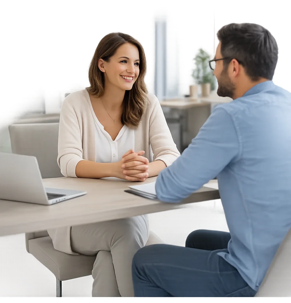 Jobs für Bewerber - Eine Frau redet mit einem Mann in einem Vorstellungsgespräch